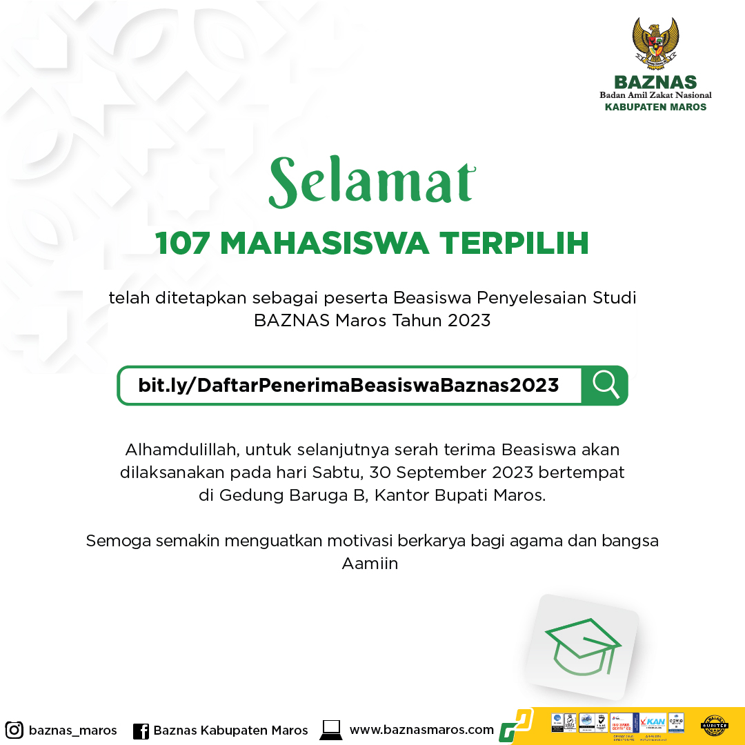 SELAMAT! 107 MAHASISWA YANG TELAH TERPILIH SEBAGAI PENERIMA BEASISWA PENYELESAIAN STUDI 2023